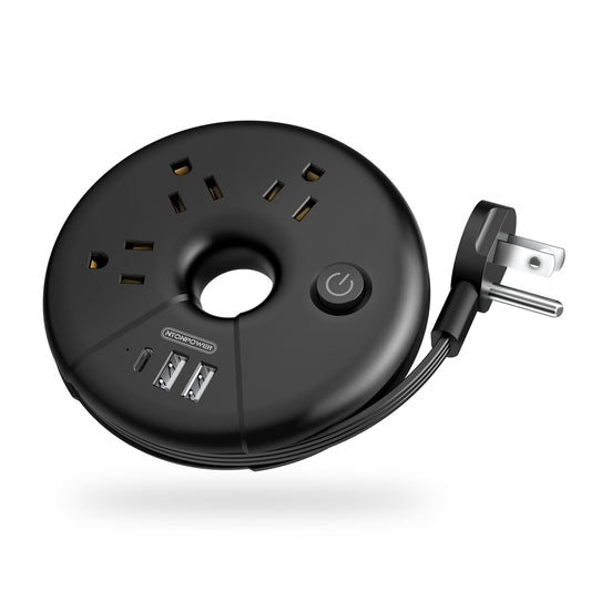 i Donut Travel Power Strip, NTONPOWER Portable Desktop Charging Station 3 USB Without Surge Protector Short Extension Cord 3.28ft Compact for Home, Office, Cruise Ships, Business Trip, Hotels, Black