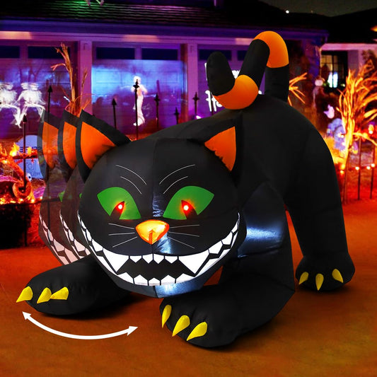 COMIN 6 FT Halloween Inflatables Black Cat Outdoor Decorations Blow Up Yard Large Cat with Moving Head and Built-in LEDs for Indoor Party Garden Lawn Decor