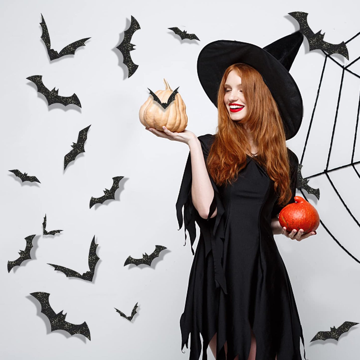 FOIMAS 144pcs Halloween Bat Wall Decor,3D Black Glitter Bats Wall Stickers Decal for Halloween Home Decoration Party Supply