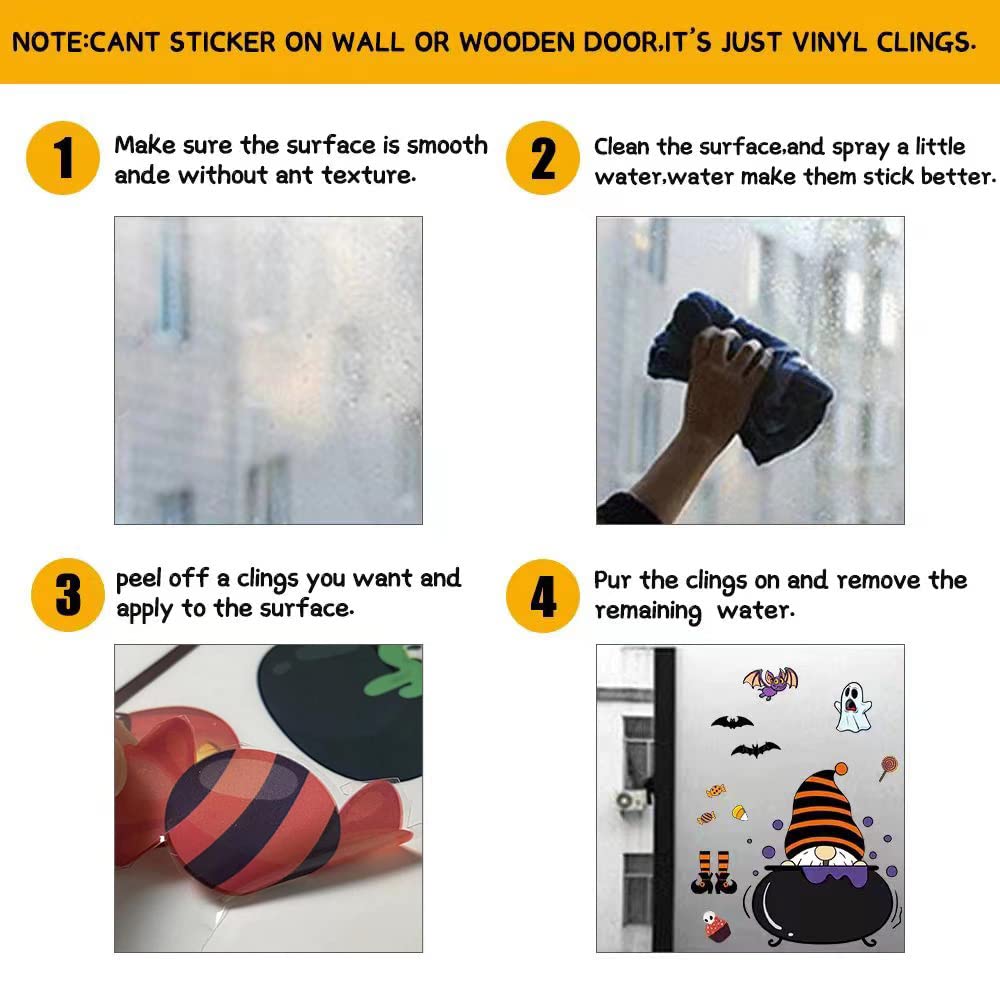 Halloween Window Clings Decals,Halloween Window Glass Decorations with Cute Gnome for Party Supplies(gnome)