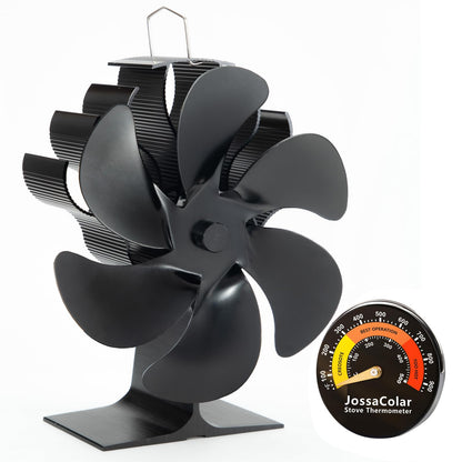 JossaColar Wood Stove Fan Heat Powered Fireplace Fan Non Electric, Thermal Fan for Wood Burning Stove/Pellet/Log Burner, w/Stove Accessories Thermometer