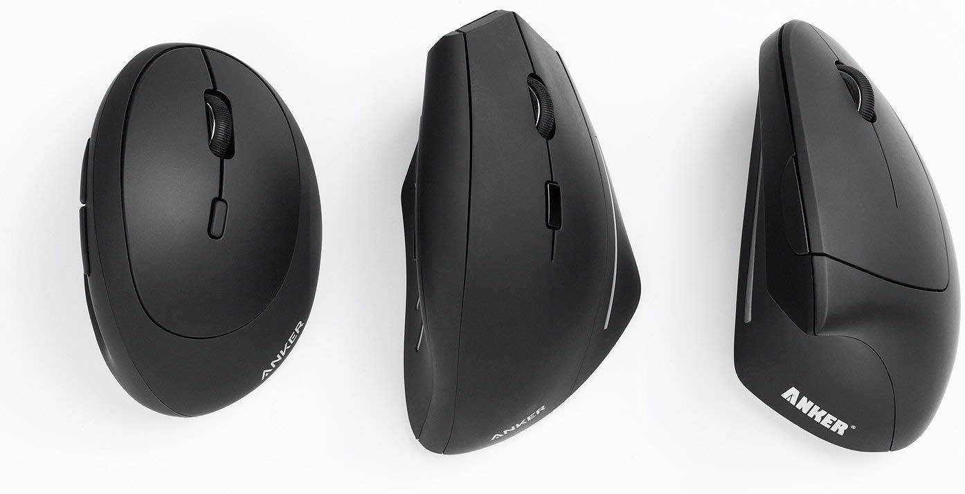 Anker 2.4G Wireless Vertical Ergonomic Optical Mouse, 800/1200 /1600 DPI, 5 Buttons for Laptop, Desktop, PC, MacBook - Black (Renewed)