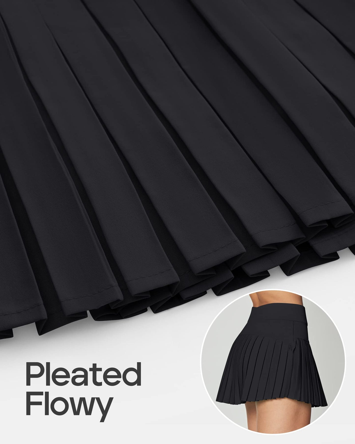Ewedoos Pleated Tennis Skirts for Women Athletic Skirt with Shorts Underneath Skorts for Woman with Pockets for Golf Black