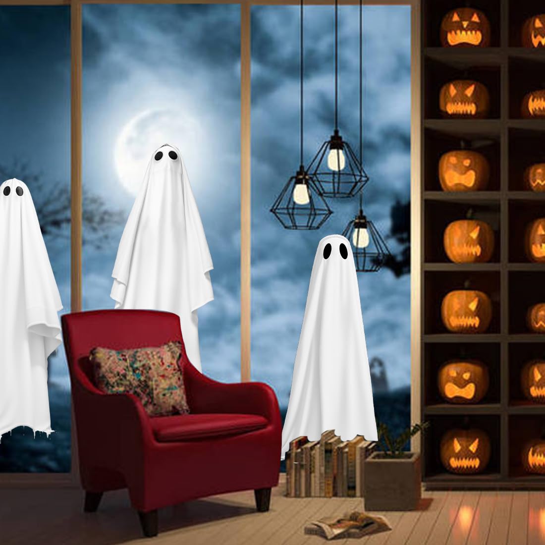 Extra Large Halloween Window Clings Ghosts Mirror Decorations for Glass Windows, Halloween Window Stickers Decals for School Home Office Party Supplies