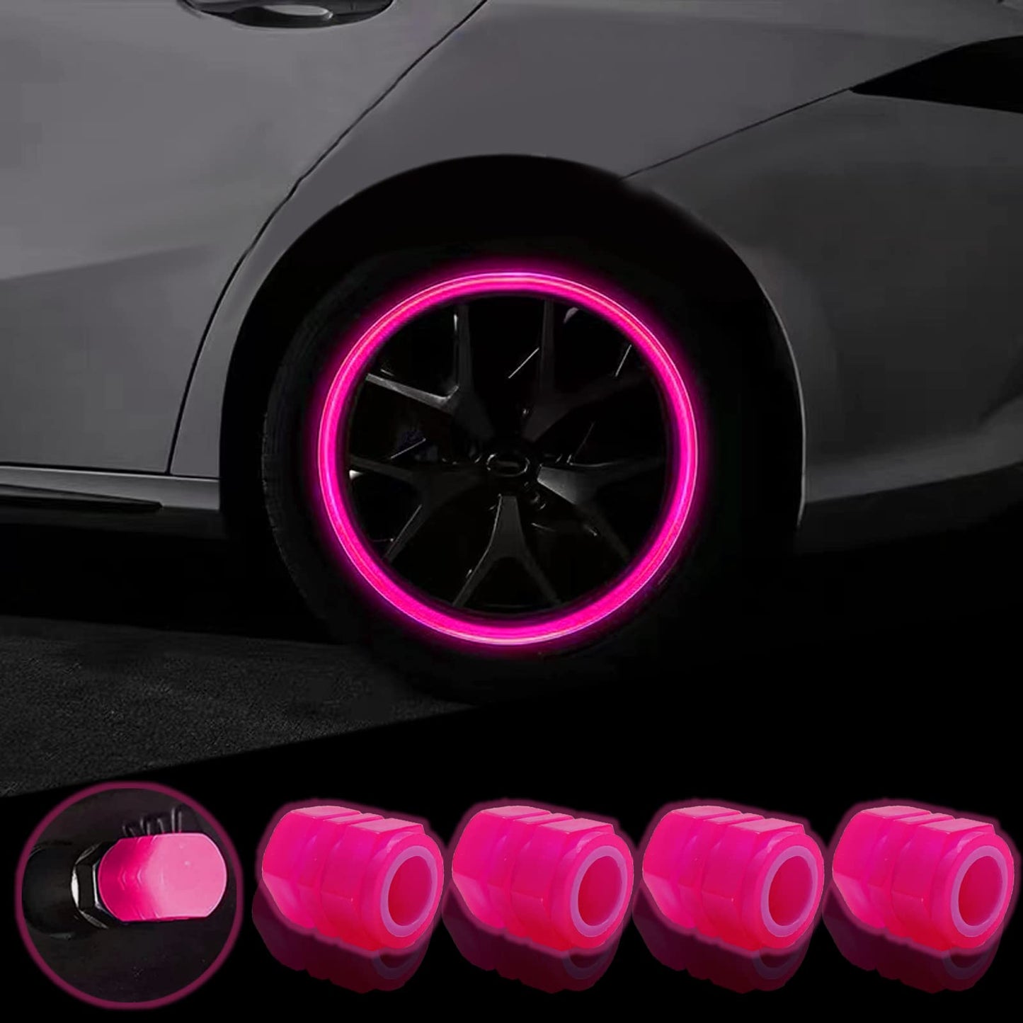 8PCS Car Tire Valve Stem Caps, Universal Noctilucent Waterproof Car Wheel Tire Caps, Suitable for Air Valve Caps for Cars, Motorcycles, Bicycles (Pink)