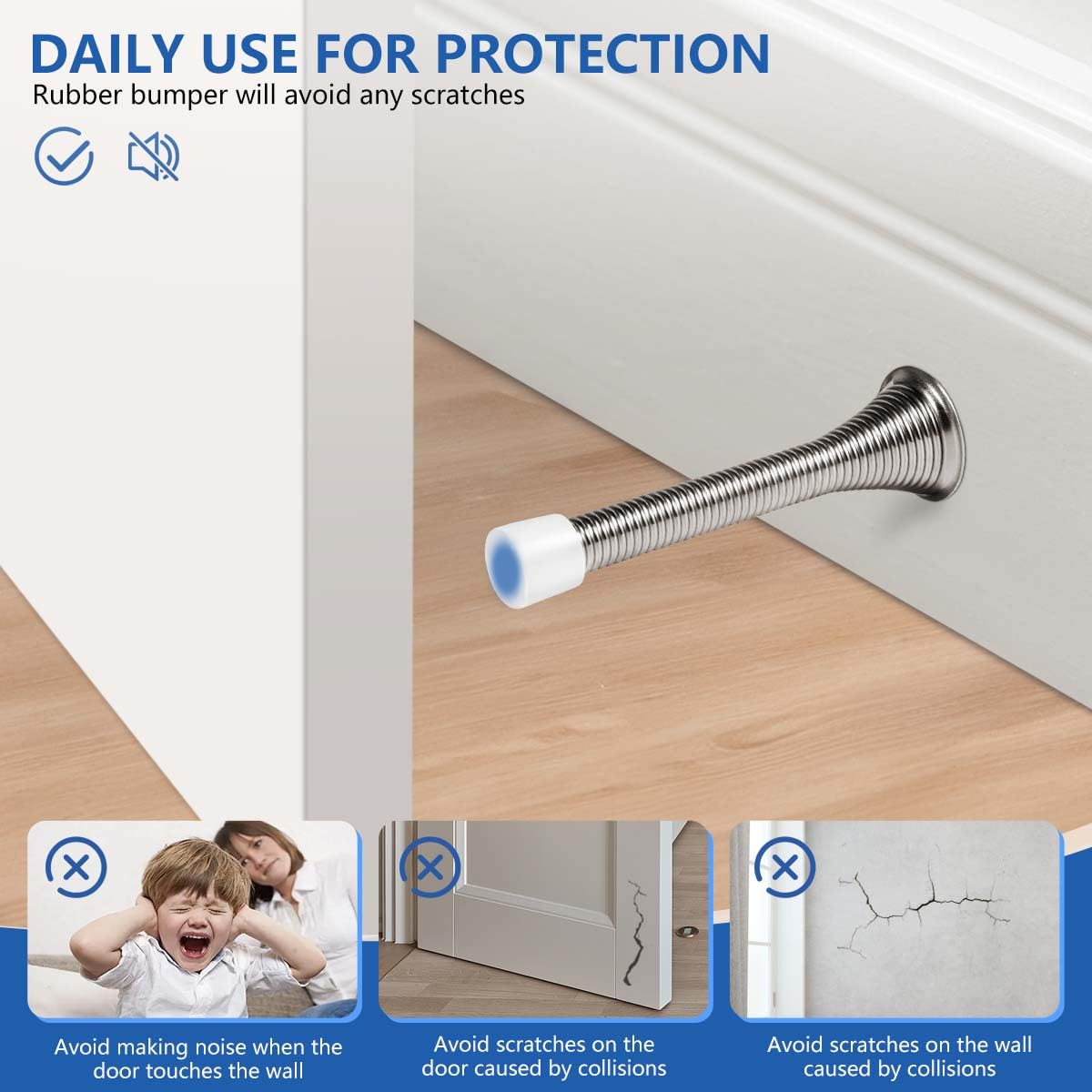 KISEER 12 Pack Spring Door Stops 3 1/4 Inch Flexible Heavy Duty Spring Door Stopper with RustProof Screw Rubber Bumper Tips (Satin Nickel)