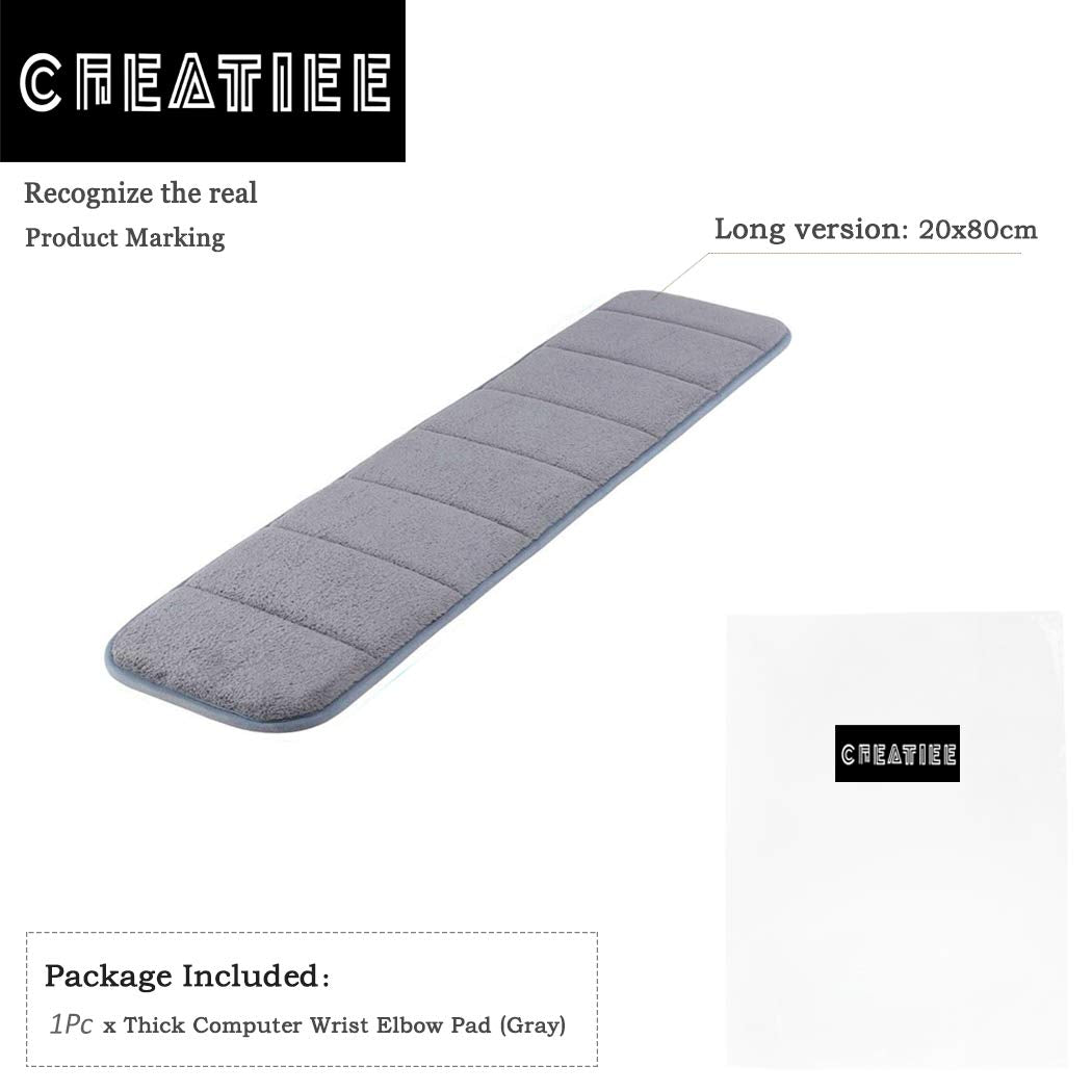 Upgraded Computer Wrist Elbow Pad, Creatiee Premium Memory Cotton Desktop Keyboard Arm Rest Support Mat for Office Desktop Working Gaming - Less Elbow Pain(Long-Sized, 7.9 x 31.5 inch)(Gray)