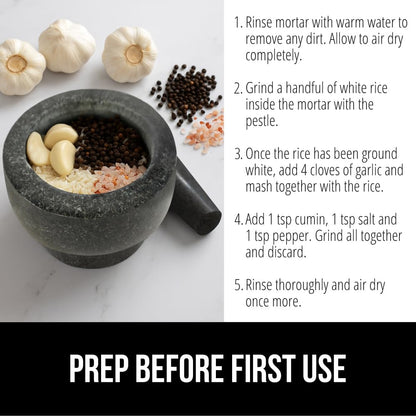 GORILLA GRIP Heavy Duty Mortar and Pestle Set with Slip Resistant Base, 100% Granite Stone Molcajete Guacamole Bowl, Grind Seeds Spices, Crush Garlic, Kitchen Muddler for Fresh Herbs, 1.5 Cup, Black