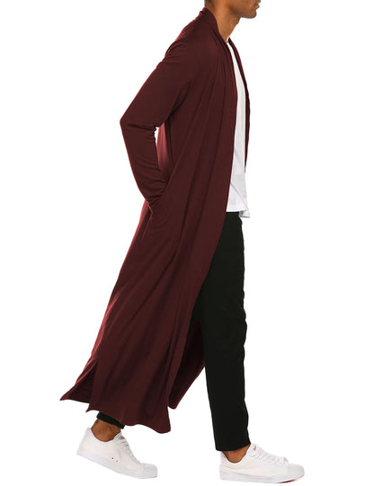 COOFANDY Men's Lightweight Ruffle Shawl Collar Cardigan Open Front Long Length Drape Cape Overcoat Wine Red