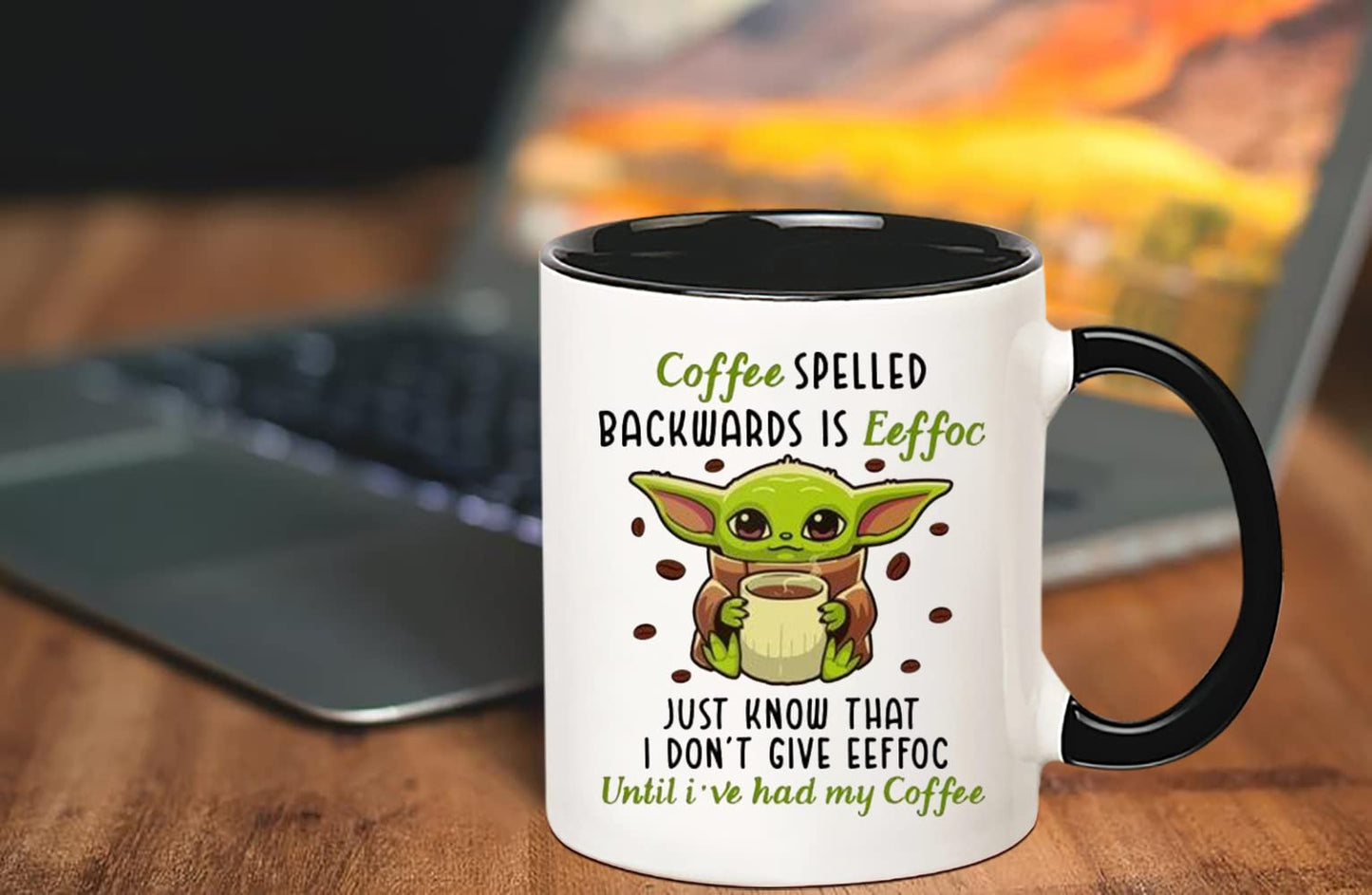 Fonhark - Alien Mug, Coffee Spelled Backwards is Eeffoc, Just Know That I Don't Give Eeffoc Until I've Had My Coffee, 11 Oz Novelty Coffee Mug/Cup