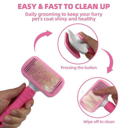 KUEIOX Dog Brush for Shedding,9 PCS in One Pet Slicker Hair Brush Kit with Pet Nail Clipper and File - Dog Cat Grooming Deshedding Undercoat Rake Brush Comb for All Small Large Dogs Cats Pink