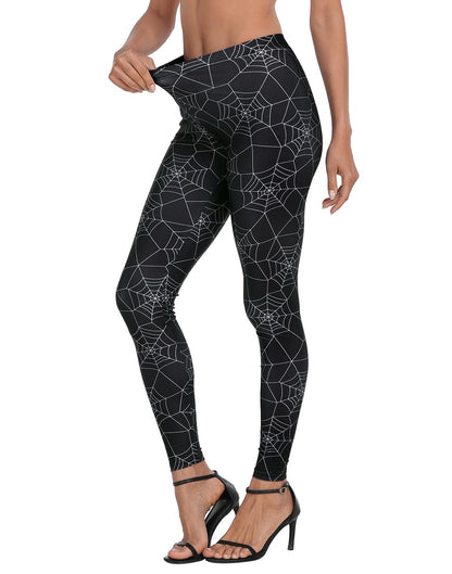 HDE Trendy Design Workout Leggings - Fun Fashion Graphic Printed Cute Patterns Spiderweb - M