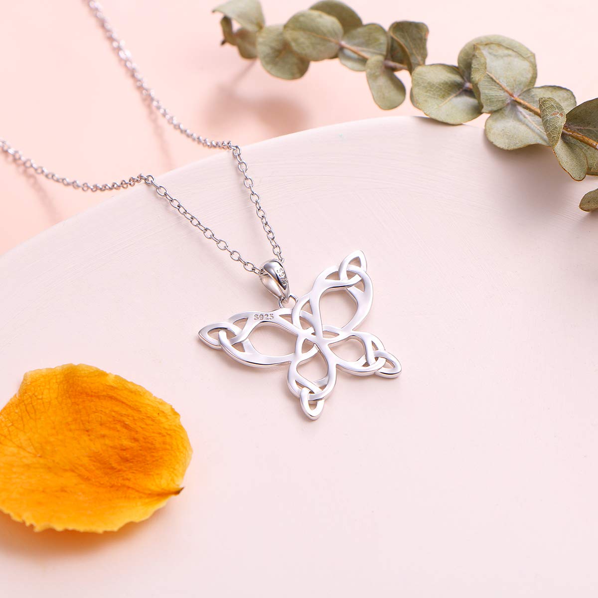 DAOCHONG 925 Sterling Silver Celtic Jewelry Celtic Butterfly Necklace for Women Butterfly Lovers Birthday Gifts