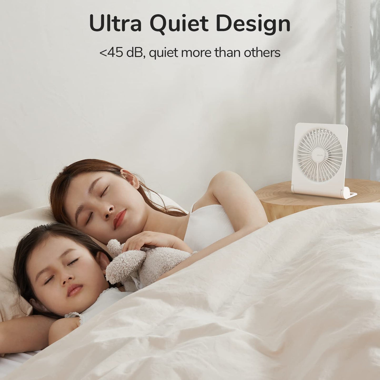 JISULIFE Small Desk Fan, Portable Travel with 4500mAh Battery, USB Rechargeable Folding Design for Flexibility, Strong Quiet Wind with 4 Speed Modes, Ideal Gifts for Office/Home/Camping - White