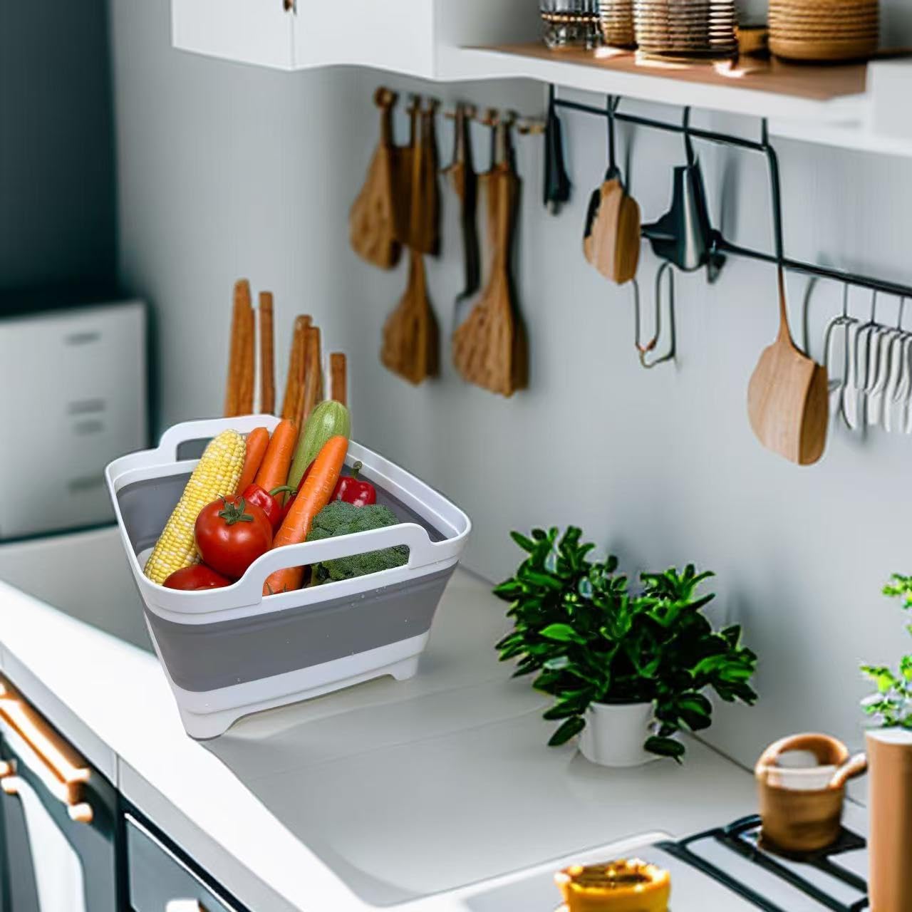 GIMWA Collapsible Wash Basin for Baby Bottles - 2.4 Gallons Portable Wash Bin for RV Camping Sink, Space-Saving Dish Tub (Gray)