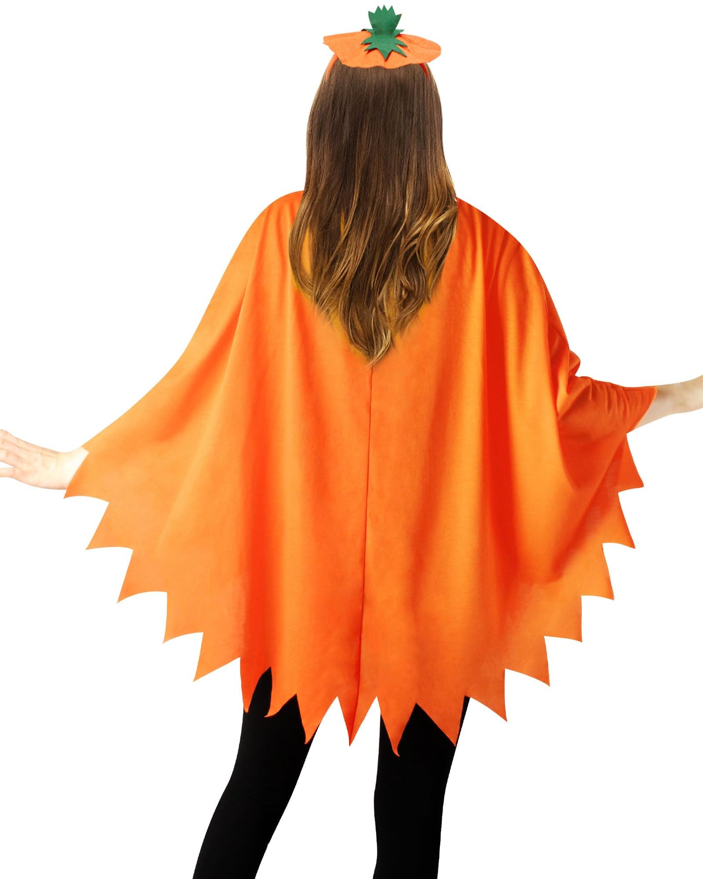 HEYFIZZ 3 PCS Pumpkin Costume for Women,Halloween Pumpkin Poncho for Adults,Halloween Costume for Women with Accessories