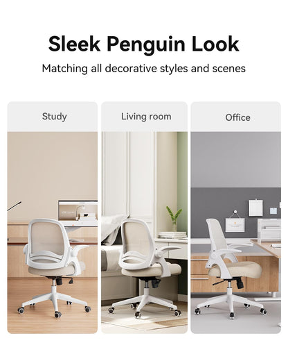 Hbada Office Desk Chair with Flip-Up Armrests and Saddle Cushion, Ergonomic Office Chair with S-Shaped Backrest, Swivel, Mesh, Grey