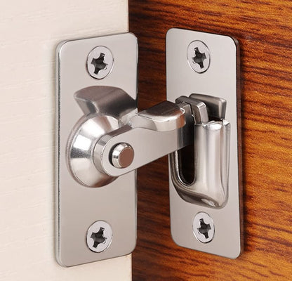 90 Degree Right Angle Door Lock Buckle Safety Door Lock Bolt, Stainless Steel Door Latch for Wooden Fences, Doors, Windows, Safety Sliding Door Latch… (Silver)