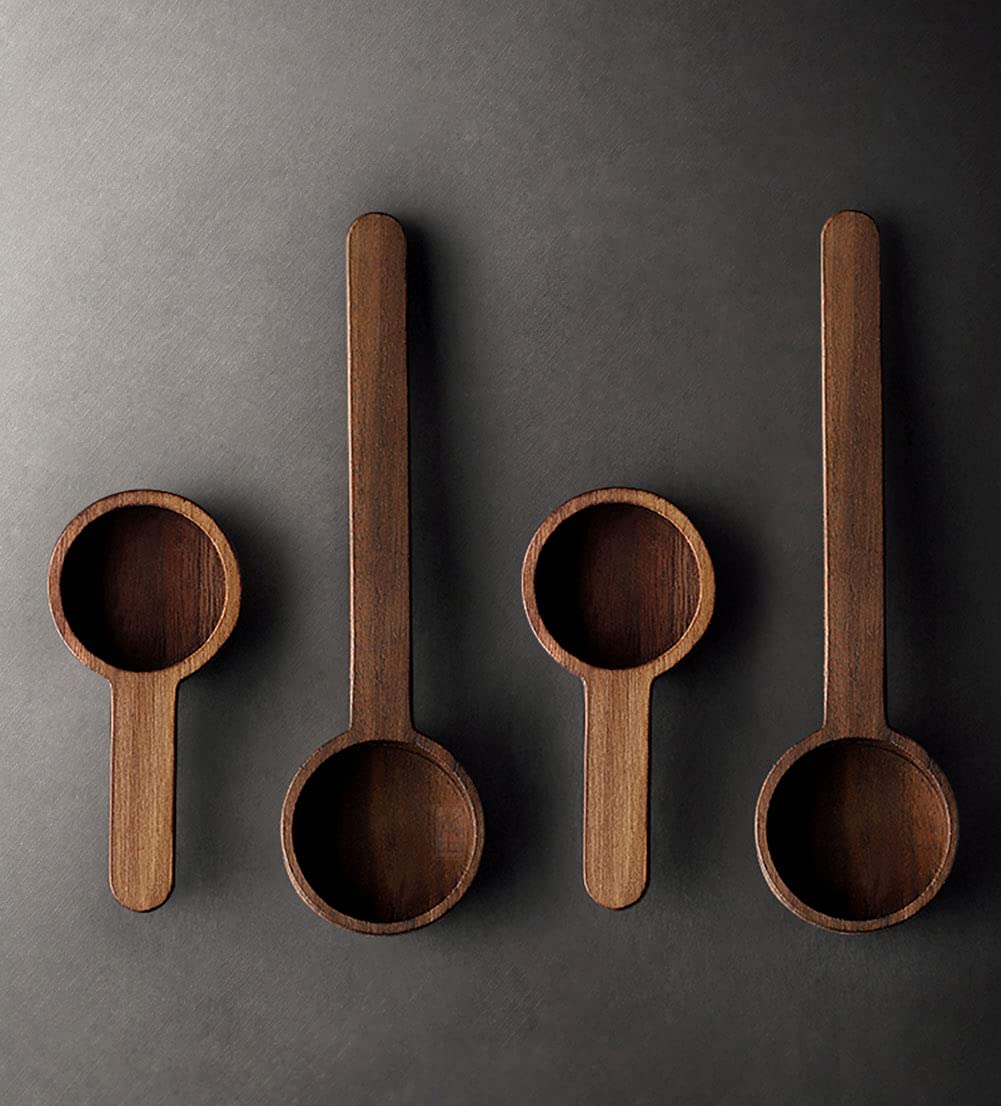 Coffee Spoons, Wooden Tablespoon Scoop, Wooden Coffee Ground Spoon, Measuring for Ground Beans or tea, Soup Cooking Mixing Stirrer Kitchen Tools Utensils, 1 Wooden Tea Scoop (Walnut Wooden 3.86 in）