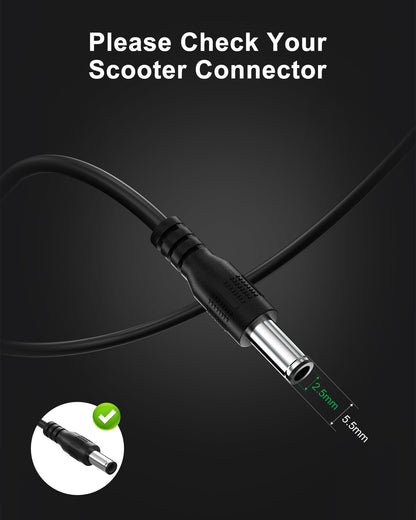 42V 2A for Gotrax Electric Scooter Charger – Compatible with GoTrax GXL V2, Apex, XR Ultra, for Go Trax Electric Scooters with 36V Lithium Battery - Round DC Plug (Not 3-Prong or XLR)