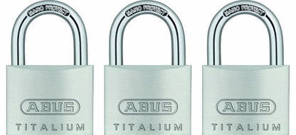 ABUS 64TI/40 Titalium Aluminum Alloy Padlock, Keyed Alike with Nano Protect Steel Shackle, Pack of 3