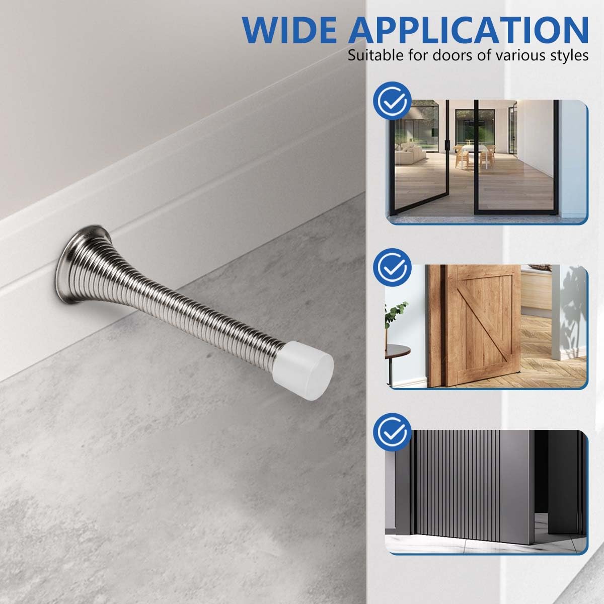 KISEER 12 Pack Spring Door Stops 3 1/4 Inch Flexible Heavy Duty Spring Door Stopper with RustProof Screw Rubber Bumper Tips (Satin Nickel)