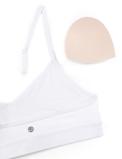 CRZ YOGA Butterluxe V-Neck Sports Bras for Women - Adjustable Thin Straps Padded Yoga Top Basic Wireless Camisole White Medium