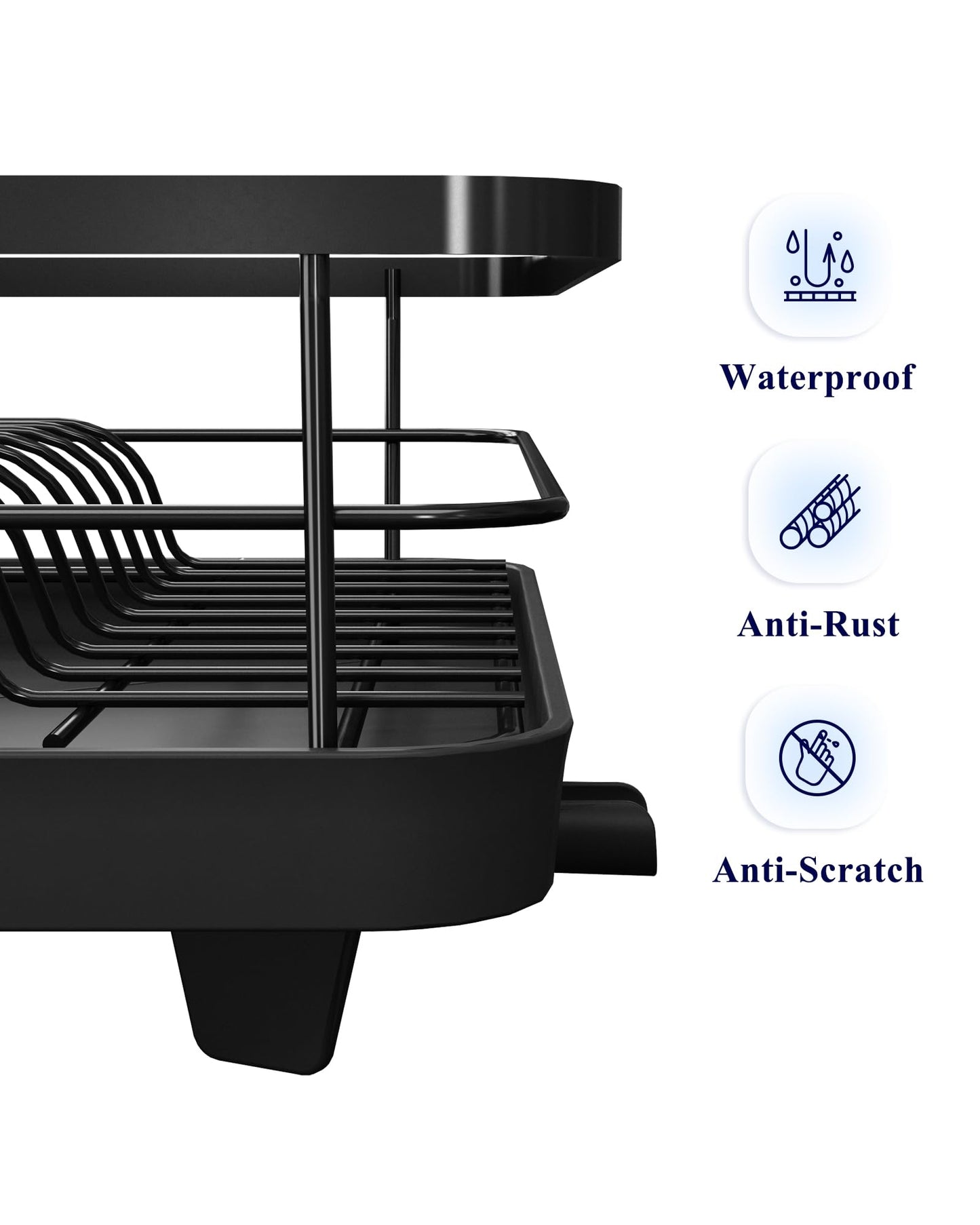 Kitsure Dish Drying Rack for Kitchen Counter, Stainless Steel Sink Organization and Storage Essentials with Cutlery Holder, Home and Appartment Decor, 12''W x 15.5''L, Black