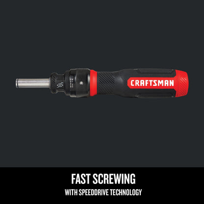 CRAFTSMAN Ratcheting Screwdriver, SpeedDrive, 2” Double Ended Bits Included, Handle Holds Up To 6 Bits (CMHT68129)