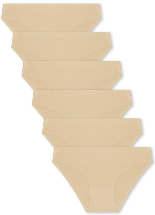 FINETOO 6 Pack Women’s Seamless Hipster Underwear No Show Panties Invisibles Briefs Soft Stretch Bikini Underwears XS-XXL(XS) Beige