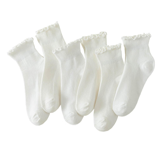 Hstyle Ruffle Socks Women, 6 Pairs of White Breathable Cool Ankle Socks