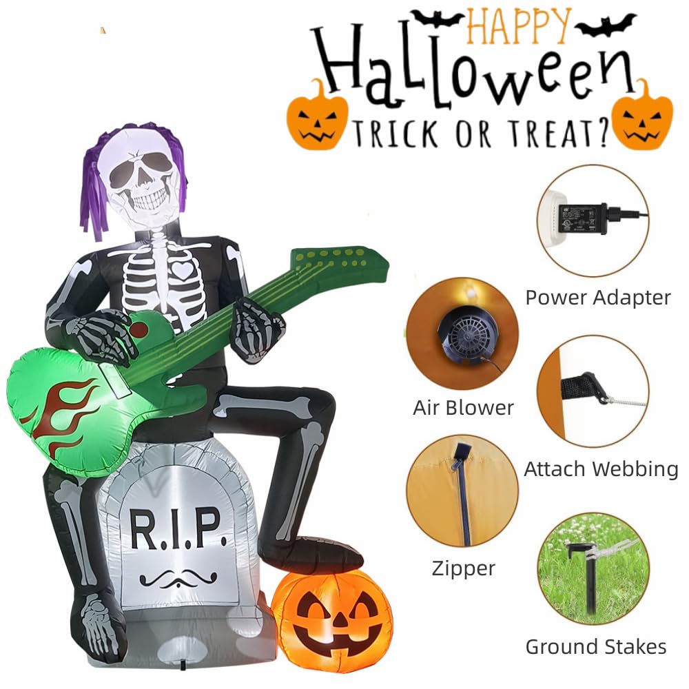 Halloween Inflatables Outdoor Decorations,7 Feet Rock Jack on Tombstone, Ghost with Pumpkin Decor, LED Lights, Blow up Lighted Yard Lawn Home
