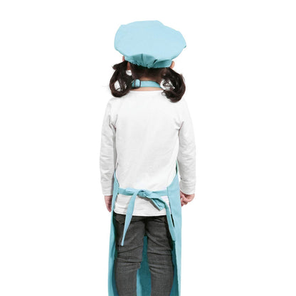 Kids Apron and Chef Hat Set-Adjustable Child Apron for Boys and Girls for Cooking Baking Light Blue