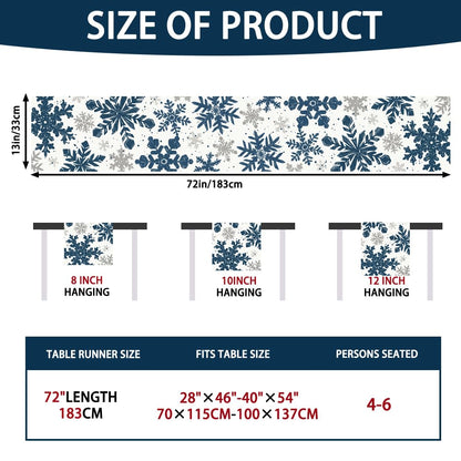 Heirloom Haven Christmas Winter Table Runner, Blue Sliver Snowflakes Tabletop Runners Xmas Seasonal Holiday Table Decorations for Farmhouse Kitchen Dinning Home Indoor Party Decor 13x72in