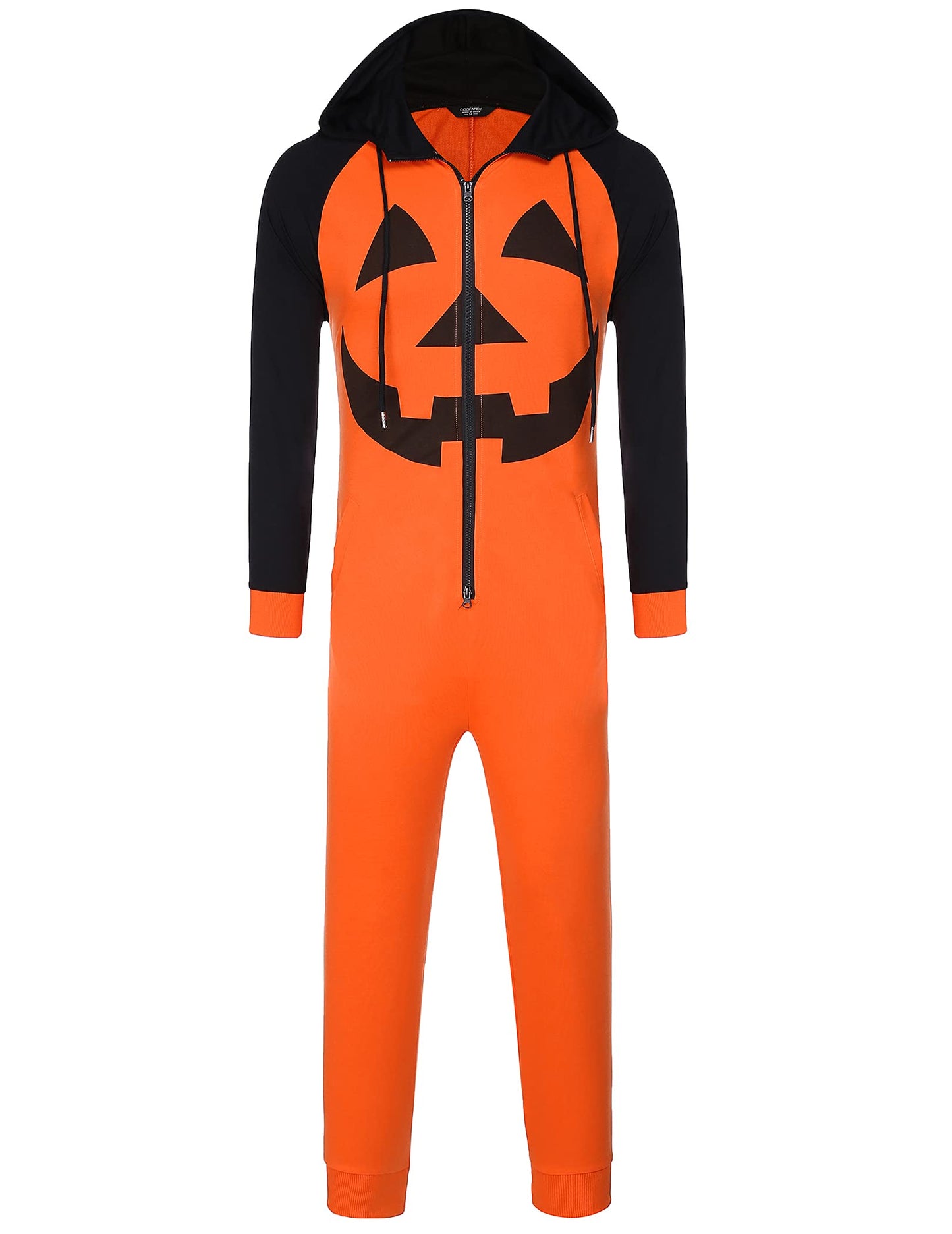 COOFANDY Pumpkin Jumpsuits Halloween Onesie Hooded Romper (Orange Pumpkin XXL)