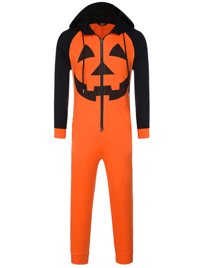 COOFANDY Pumpkin Jumpsuits Halloween Onesie Hooded Romper (Orange Pumpkin XXL)