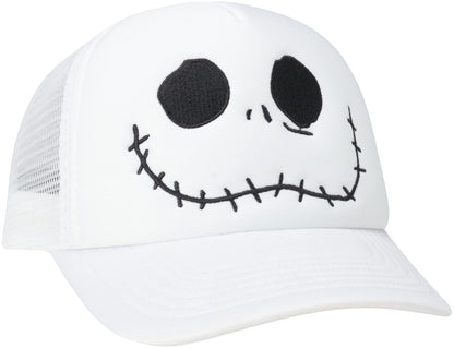 Disney Nightmare Before Christmas Trucker Hat, Snapback Baseball Cap for Men, Jack Skellington White
