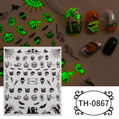 Halloween Nail Stickers, 6 Sheets Black Ghost Nail Decals 3D Self-Adhesive Small Horror Pumpkin Witches Bat Ghost Spider Halloween Pattern Black White Holiday Nail Art Design for Women Kids