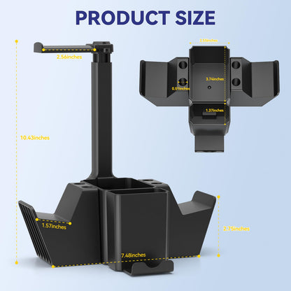 KDD Dual Controller Holder with Headphone Stand - Multi-Functional Desk Storage Box with Phone Holder - Universal Controller Stand with Desktop Organizer for Remote Control Pen Accessories