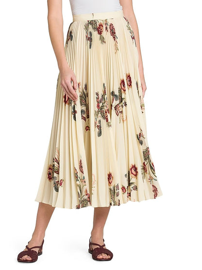 Etro, Daydream Floral Pleated Midi-Skirt, 40 (4), Stampa Blu