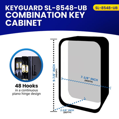 KeyGuard Dual Access Combination Key Cabinet With Black 4-Dial Combi-Cam Ultra - 48 Hook, Conveniently Store Your Keys with 10,000 Possible Combinations, SL-8548-UB