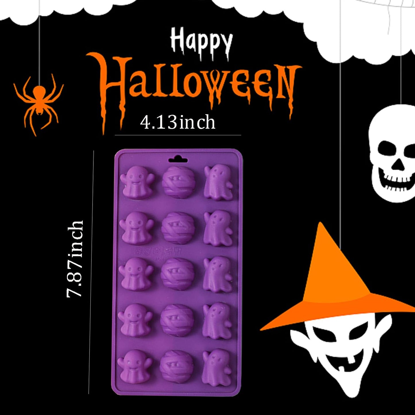 2 Packs Halloween Silicone Molds Ghost Molds Silicone Cute Ghost Chocolate Candy Baking Mold for Halloween Candy Chocolate Jelly Ice Cube Cake Topper