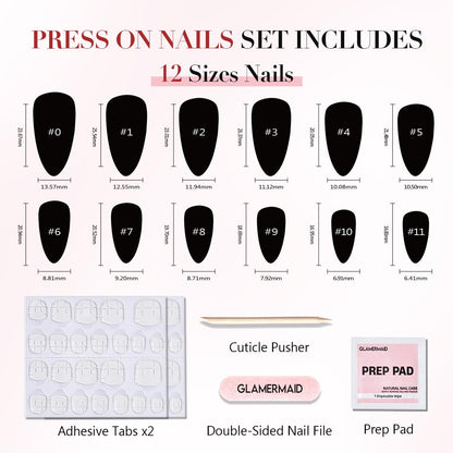 GLAMERMAID Cherry Red Press on Nails Medium Almond, Handmade Jelly Soft Gel Dark Red Glue on Nails Stiletto, Burgundy Emo Fake Nails Short Oval, Reusable Acrylic Stick on False Nails Kit for Women