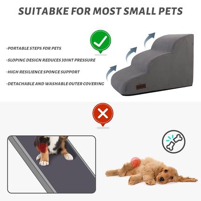 Aodisman 3-Step Dog Ramp and Stairs for Sofa and Chair - Non-Slip Sturdy Pet Steps for Small Dogs and Cats,15.7" H,Grey