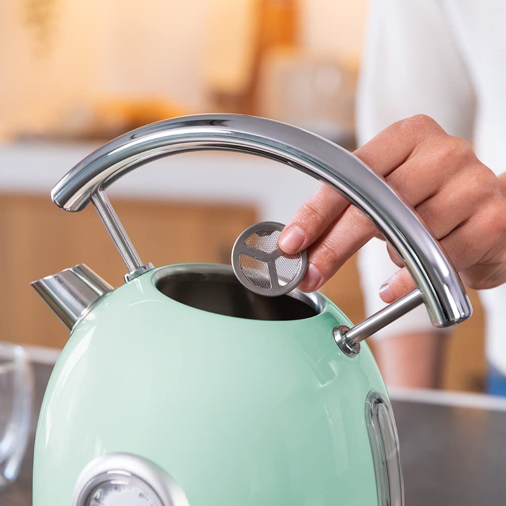 Cecotec ThermoSense 01483 Electric Kettle 420 Light Green. 1.8 Litre Capacity, 2200 W, Temperature Measurement, Base 360 Degrees, Stainless Steel, Vintage Style, Green