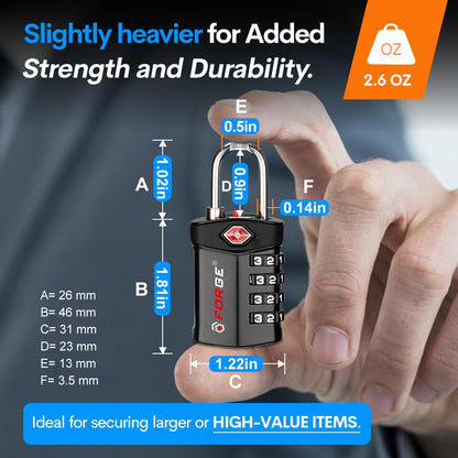 Forge Travel Lock,TSA Approved Luggage Locks for Air Travel, Gym Lockers, School Lockers, Pelican Cases, Gun Case, Easy Read Dials, Durable Alloy Body