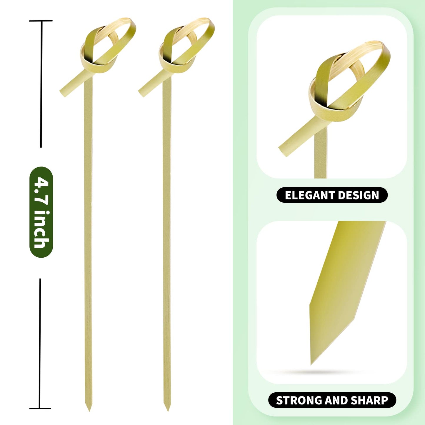 200PCS Cocktail Picks Bamboo Skewers for Appetizers, Fancy Toothpicks for Appetizers, 4.7 Inch Long Decorative Knot Bamboo Cocktail Sticks for Party Drinks Food Fruit Charcuterie Boards Accessories