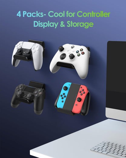 6amLifestyle 4 Pack Controller Holder Stand Built in Anti-Slip Pads for PS5 PS4 Xbox One Switch Pro Gamepad Controller Wall Mount Adhesive/Screws, Universal Controller Accessories Shark 14 Mini