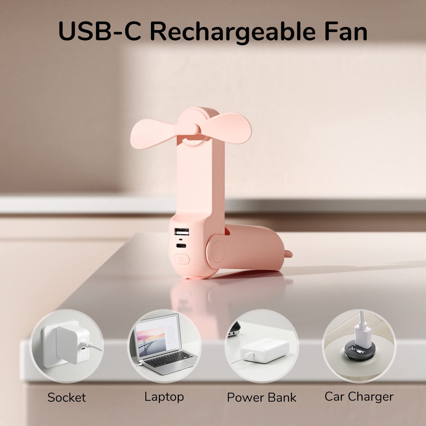 JISULIFE Handheld Mini Fan, 3 IN 1 USB Rechargeable Portable Fan [12-19 Working Hours] with Power Bank, Flashlight, Pocket Design for Travel/Summer/Concerts/Lash, Gifts for Women (Pink)