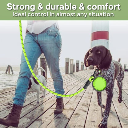 COOYOO 2 Pack Dog Leash 6 FT Heavy Duty - Comfortable Padded Handle - Reflective Dog Leash for Medium Large Dogs with Collapsible Pet Bowl Set 6-Black+Green